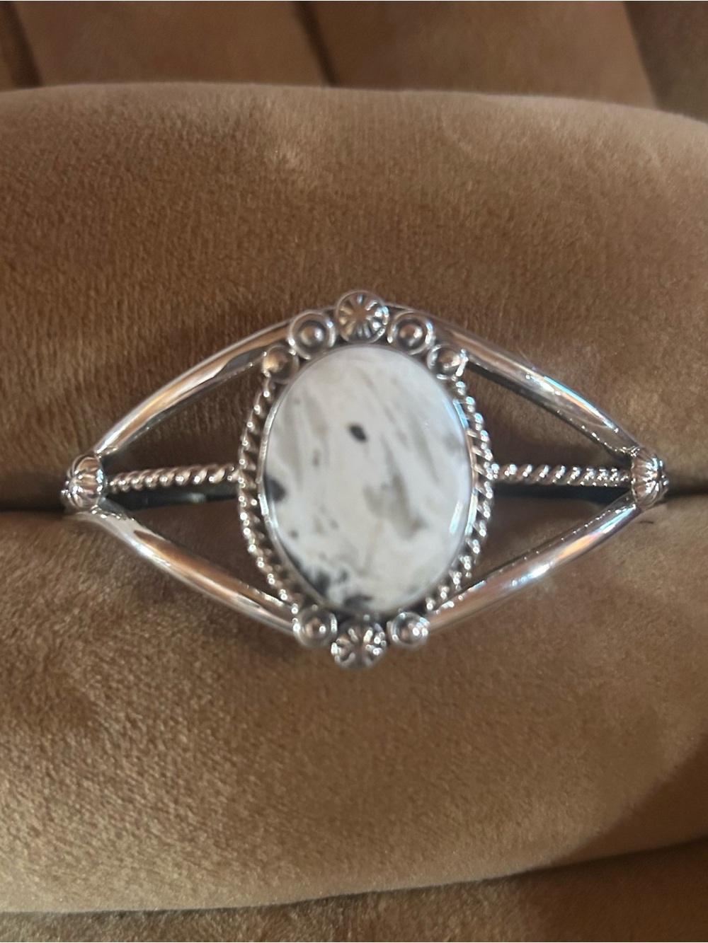White Howlite Silver Cuff Bracelet